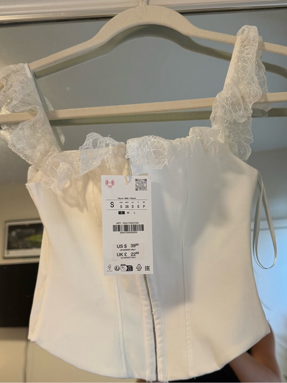 Zara White Lace-Trim Corset Bandeau Top